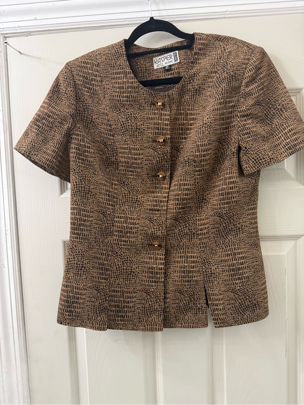 Kasper Brown Textured Short Sleeve Blazer